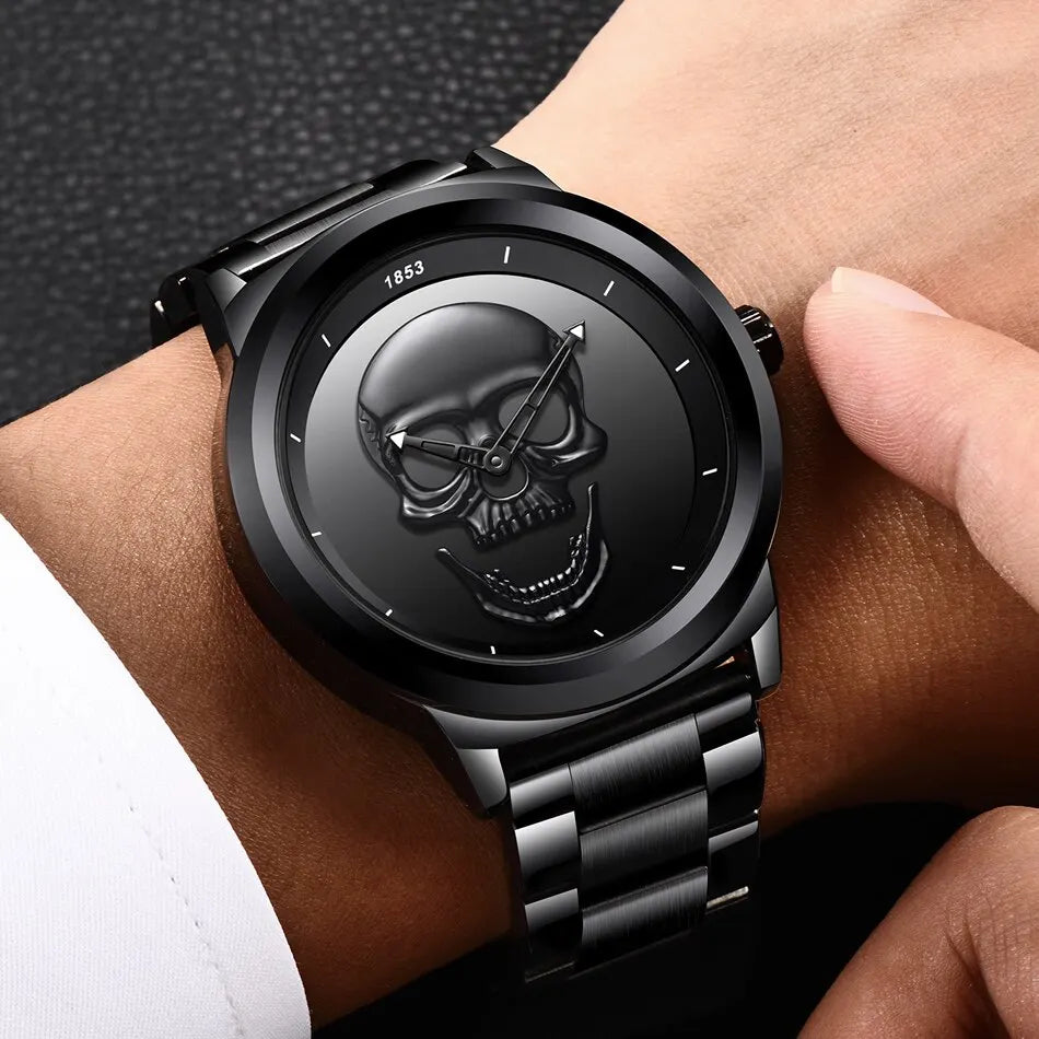 LIGE Top Brand 3D Skull Man Watch Fashion Creative Stainless Steel Quartz Watchs for Men Fashion Business Waterproof Male Clocks