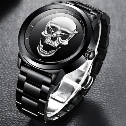 LIGE Top Brand 3D Skull Man Watch Fashion Creative Stainless Steel Quartz Watchs for Men Fashion Business Waterproof Male Clocks