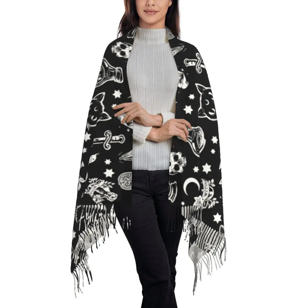 Printed The Major Arcana Of Tarot Vintage Patchwork Scarf Men Women Winter Fall Warm Scarves Occult Witch Spiritual Shawl Wrap