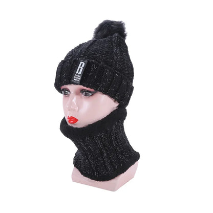 Warm Winter Skullies Beanies Knitted Hat Women Brand High Quality Winter Women Ball Ski Wool Fur Hat Pompoms Hats Knitted Scarf