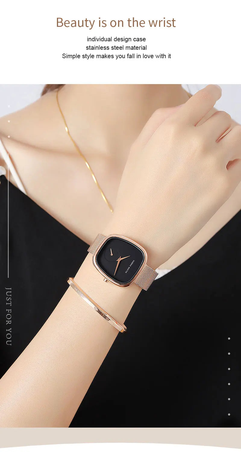 2023 New Women's Quartz Wristwatch 34mm Wine Barrel Rose Gold Black Stopwatch Fashionable Minimalist Style Oval Women's Watches