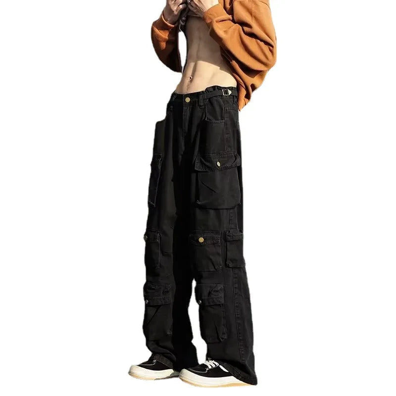 Street Popular Multi-pocket Overalls Men's Harajuku Style Loose Casual Pants High Street Retro Women’s Slacks Hip Hop Trousers