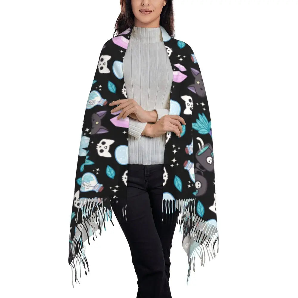 Printed The Major Arcana Of Tarot Vintage Patchwork Scarf Men Women Winter Fall Warm Scarves Occult Witch Spiritual Shawl Wrap