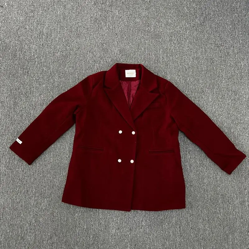 2024 Autumn and Winter New Year Christmas Women's Suit Jacket High-end Right Shoulder Temperament Socialite Red  Blazer Top