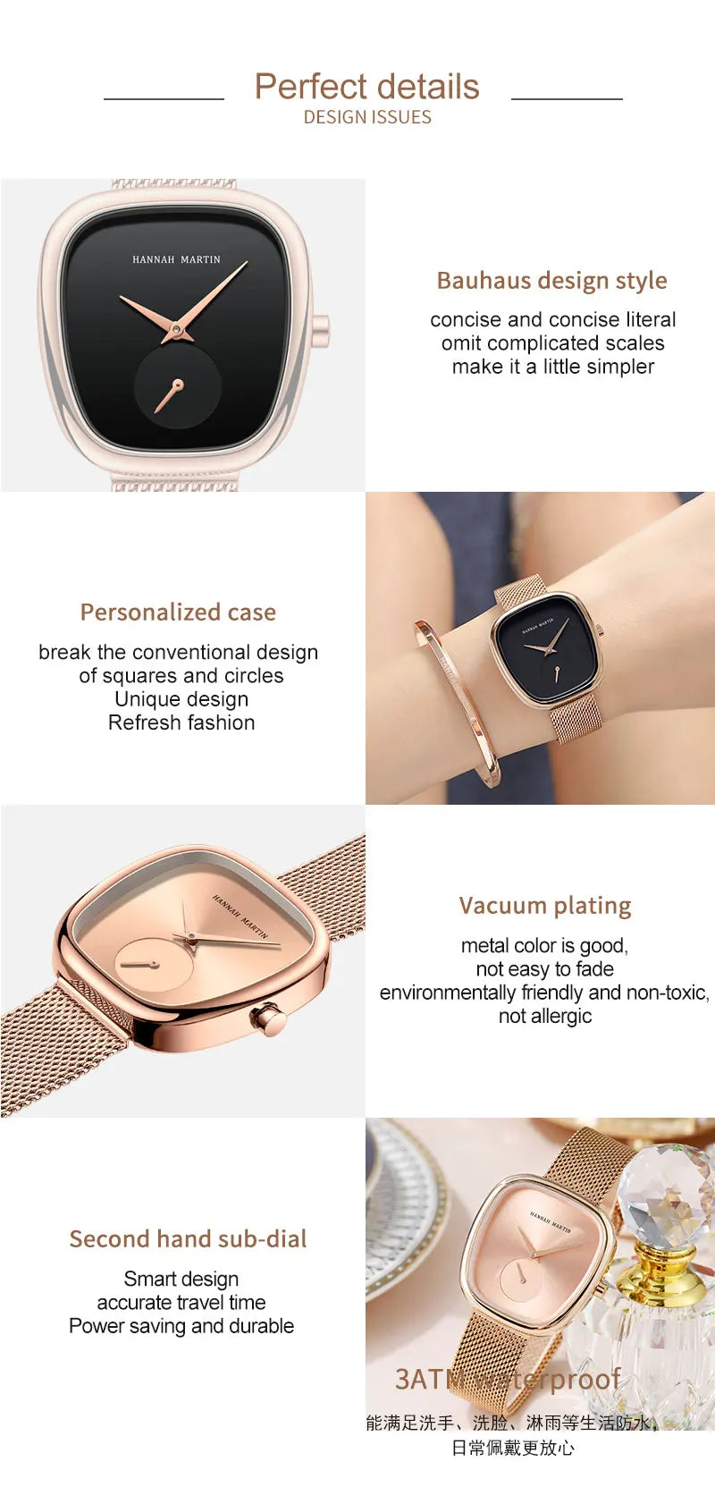 2023 New Women's Quartz Wristwatch 34mm Wine Barrel Rose Gold Black Stopwatch Fashionable Minimalist Style Oval Women's Watches