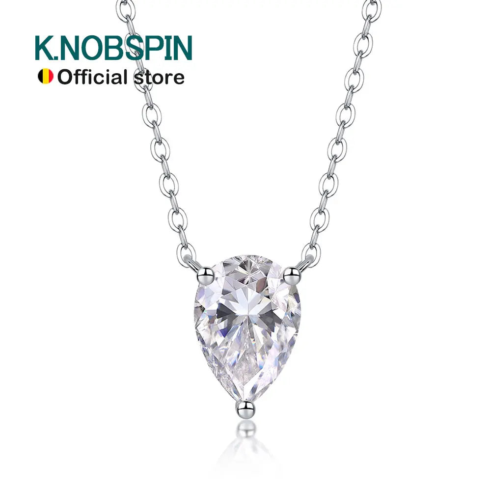 KNOBSPIN Pear Moissanite Pandent Necklace GRA Certified 7*10mm Diamond s925 Silver 18k Dainty Solitaire Necklaces for Women Gift