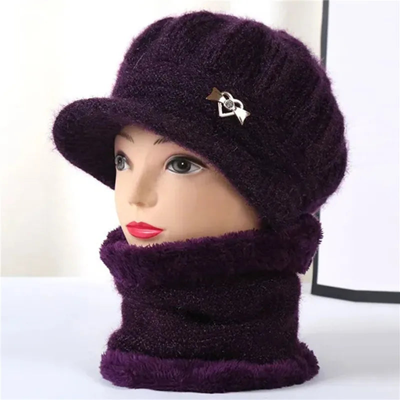 Women Knitted Hat Winter Warm Comfortable Soft Ladies Wool Caps Clothing Accessories Practical Convenient Femme Scarf Set