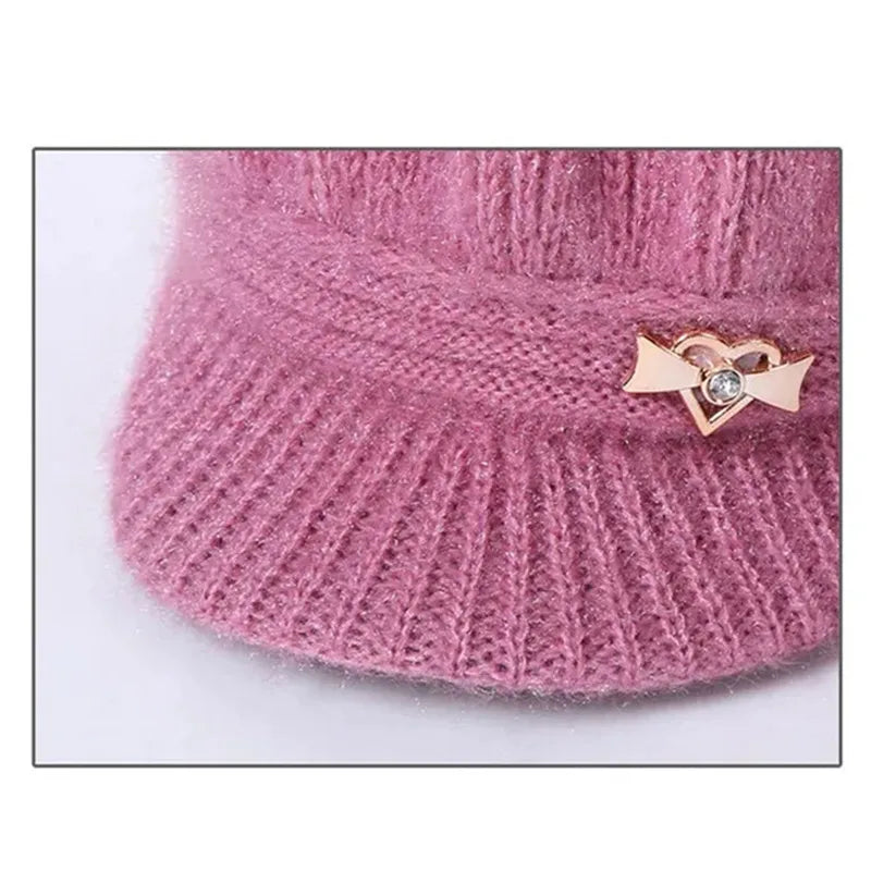 Knitted Hat Women Warm Winter Hats For Women Ladies Beanie Girls Skullies Femme SnapBack Warm Plush Hat Sombrero Mujer Scarf Set