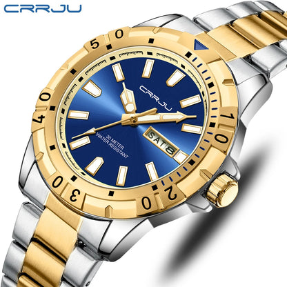 CRRJU Men's Watch,Classic Watches for Men, Waterproof Stainless Steel Roman Numbers Men's Watch Easy to Read Gold watch