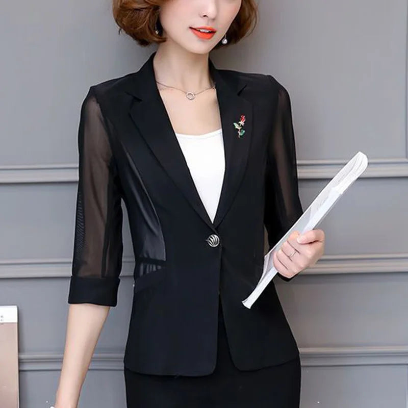 Elegant Solid Color Spliced Pockets All-match Blazer Women's Clothing 2023 Summer New Oversized Casual Tops Office Lady Blazers