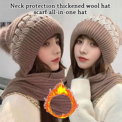 Integrated Ear Protection Windproof Cap Scarf Knitting Thickening Hat Winter Beanie Hat Scarf