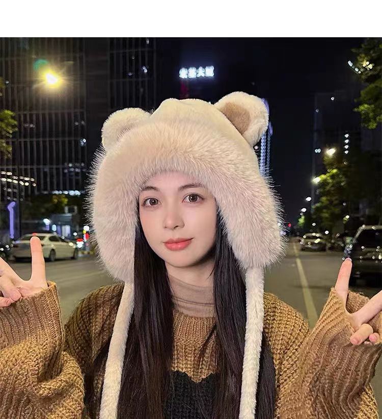 Winter Bear Plush Hat Outdoor Cycling Ear Protection Hat Thickened Warm Hat Casual Fleece Girls Hat Women's Warmth Essentials