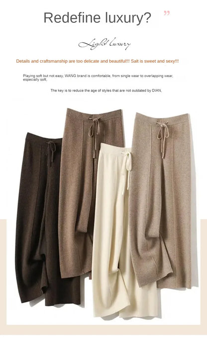 2023 autumn and winter new high-waisted wool mopping pants women's casual wide-leg pants hang out knitted woolen pants