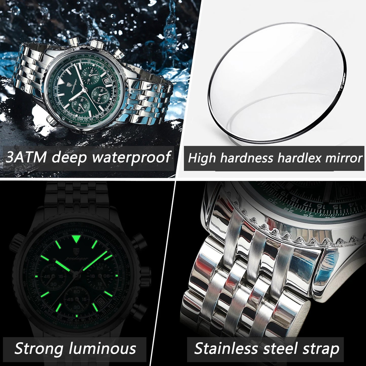 POEDAGAR Luxury Military Men Watch Waterproof Luminous Date Chronograph Man Watch Business Stainless Steel Men's Quartz Watches