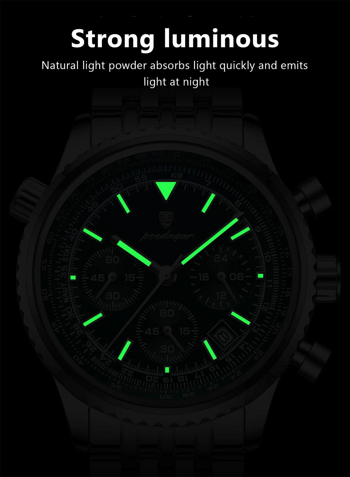 POEDAGAR Top Luxury Men Watches Luminous Date Waterproof Chronograph Quartz Man Watch Stainless Steel Sport Military Men's Watch