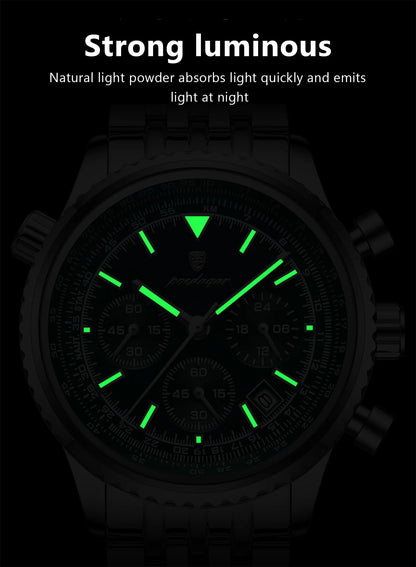 POEDAGAR Top Luxury Men Watches Luminous Date Waterproof Chronograph Quartz Man Watch Stainless Steel Sport Military Men's Watch