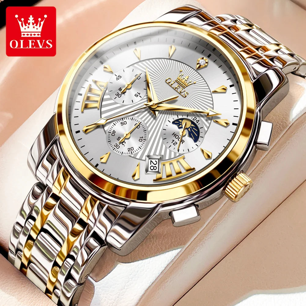 OLEVS NEW Luxury Brand Quartz Watch For Men Stainless Steel 30M Waterproof Men Wristwatches Chronograph Business Man Watch 2892