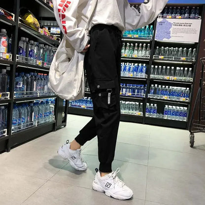 Y2K Black Cargo Pants for Women Hip Hop Big Pocket Joggers Sports Sweatpants Female Fashion Streetwear Casual Ankle Banded Pants