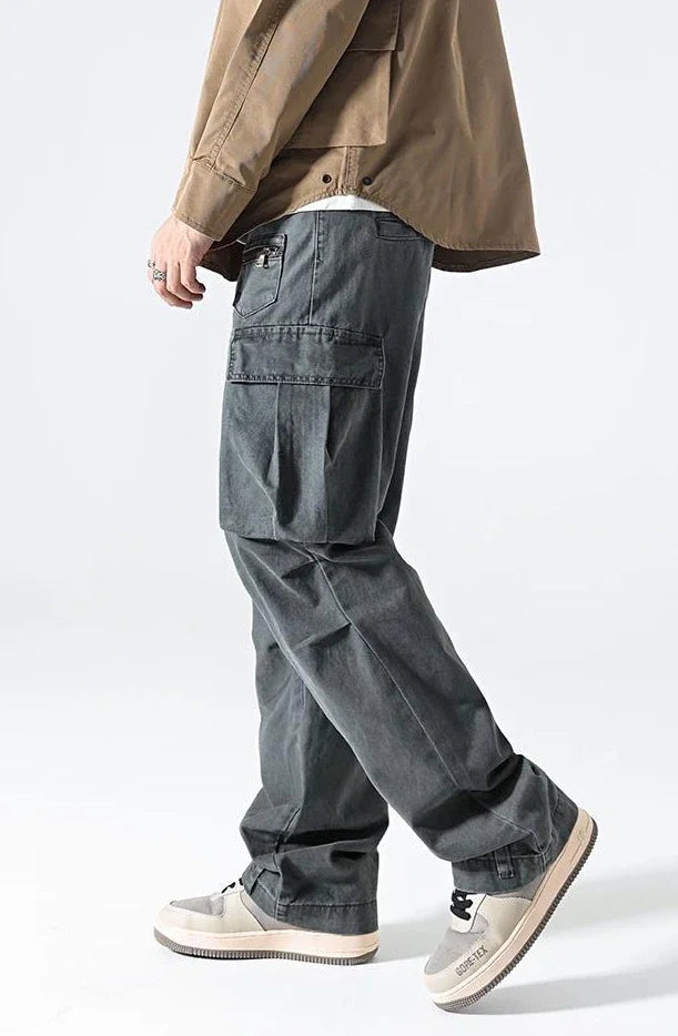 Trousers Man Straight Wide Khaki Cargo Pants for Men Multi Pocket Grey Multipockets Cheap Long Slacks Clothing Cotton Designer