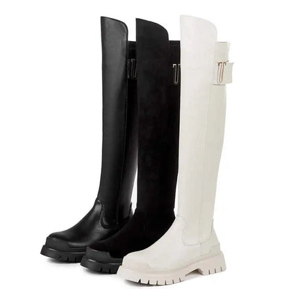 Krazing Pot High Quality Cow Leather Platform Thigh High Boots Round Toe Casual Winter Shoes Zip Dress Over The Knee Boots L92