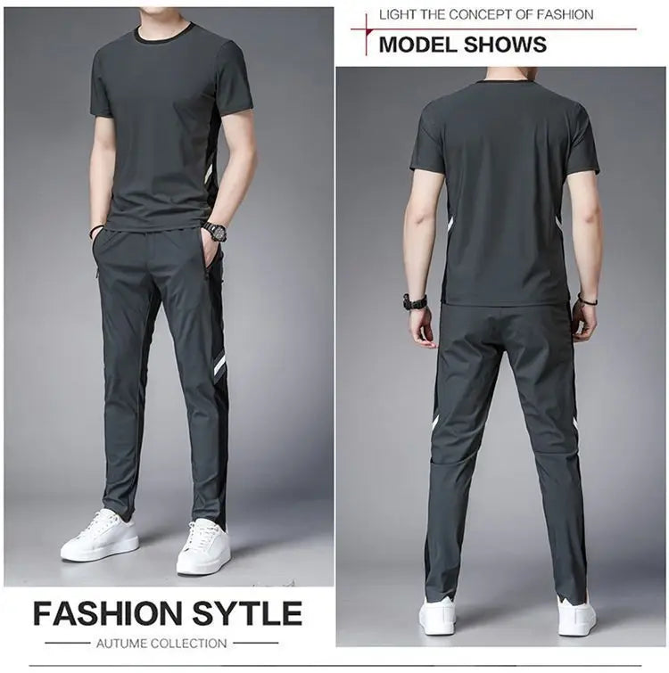 Men's Top Pants Sets Fashion Sports Suits Kpop Sweatpants Xl Clothing Cool No Logo Man T Shirt Polyester Slim Fit Chic Tracksuit