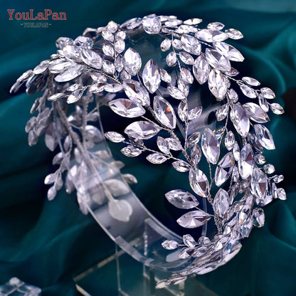 TOPQUEEN Bridal Crowns and Tiaras Woman Headgear Rhinestone Hairbands Wedding Accessories Bride Headband Headdresses HP304