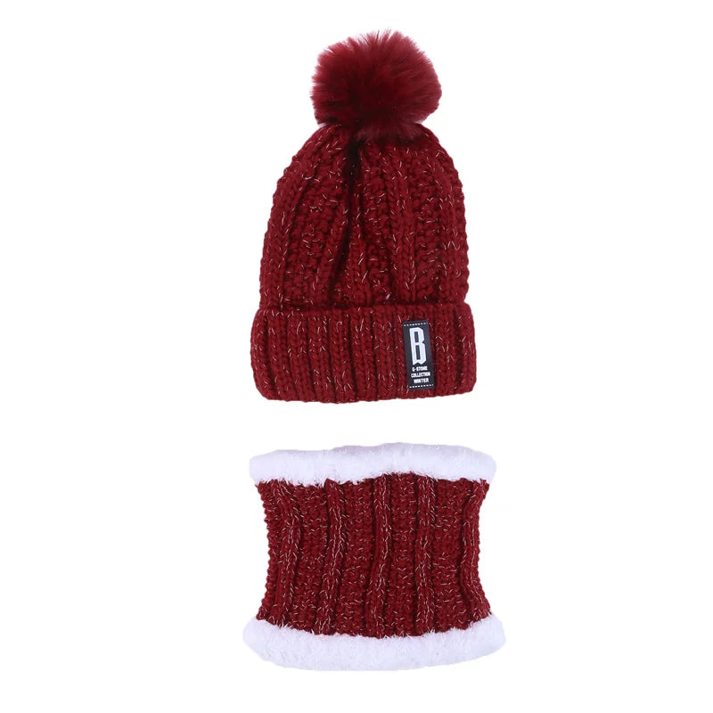 Warm Winter Skullies Beanies Knitted Hat Women Brand High Quality Winter Women Ball Ski Wool Fur Hat Pompoms Hats Knitted Scarf