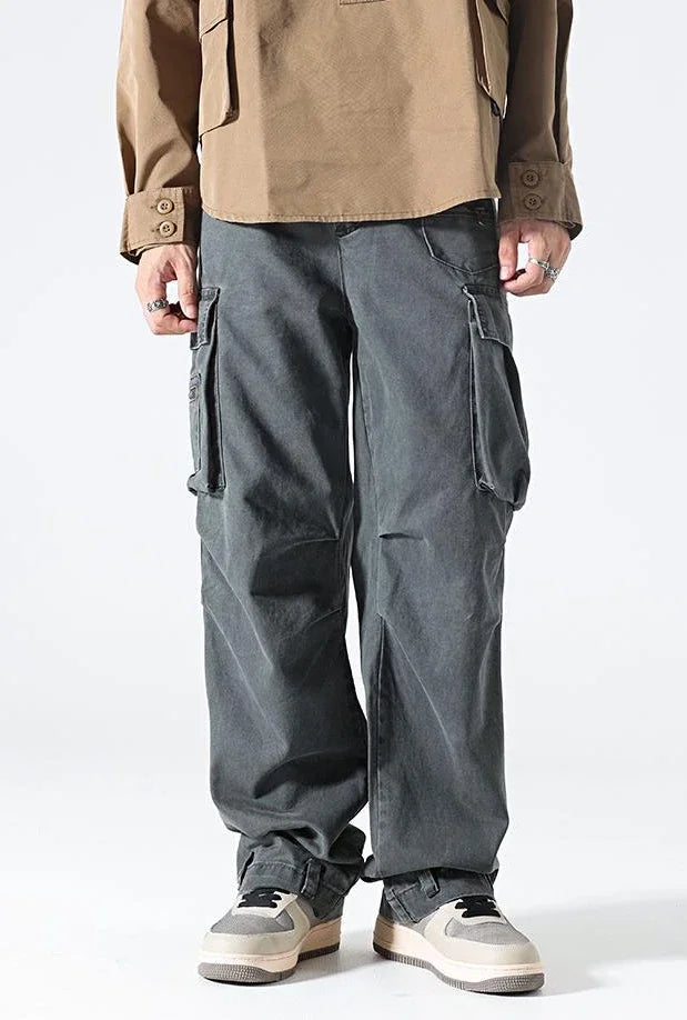 Trousers Man Straight Wide Khaki Cargo Pants for Men Multi Pocket Grey Multipockets Cheap Long Slacks Clothing Cotton Designer