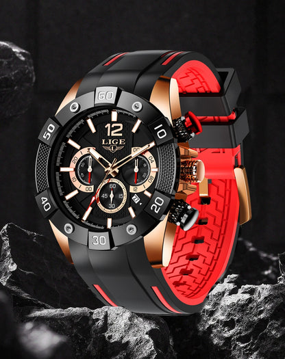 LIGE New Fashion  Man Watch Top Brand Luxury Clocks Casual Sports Silicone Strap Chronograph Waterproof Quartz Male Watches Date