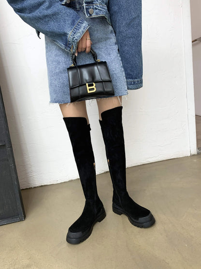 Krazing Pot High Quality Cow Leather Platform Thigh High Boots Round Toe Casual Winter Shoes Zip Dress Over The Knee Boots L92