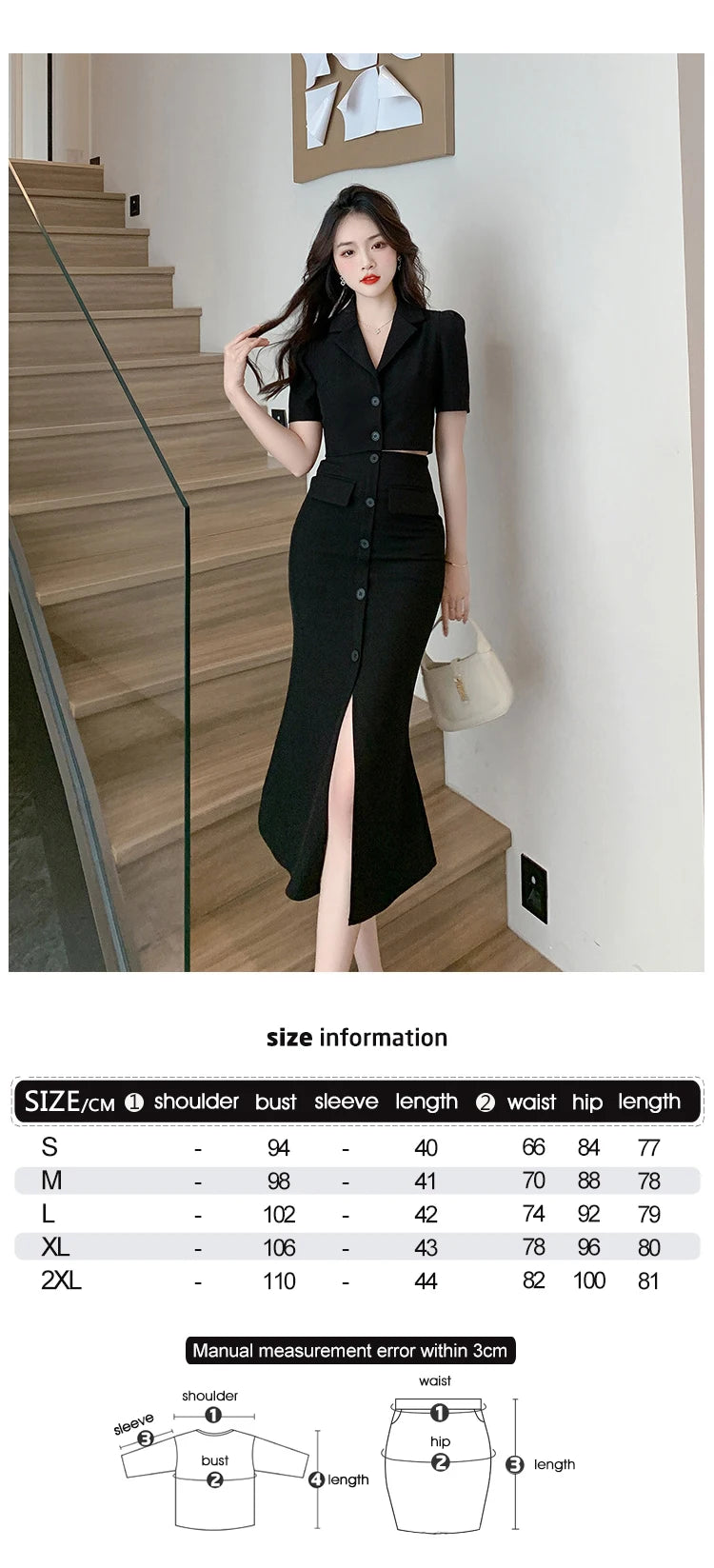 Elegant Formal 2 Pieces Outfits Women Professional Cropped Short Tops Shirt Blouse Slit Midi Skirt Sets Mujer Business Clothes