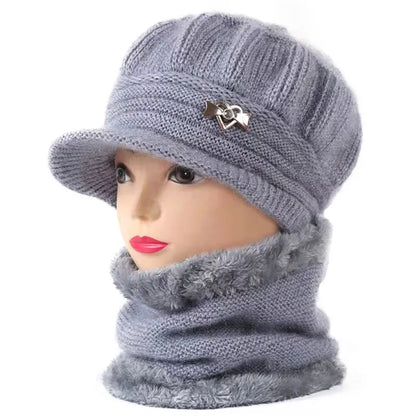 Knitted Hat Women Warm Winter Hats For Women Ladies Beanie Girls Skullies Femme SnapBack Warm Plush Hat Sombrero Mujer Scarf Set