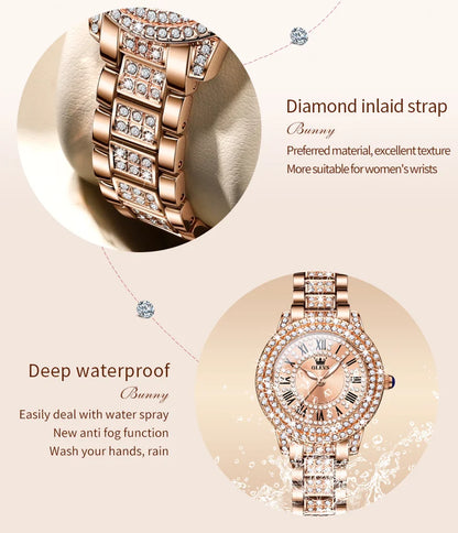 OLEVS Full Diamond Roman Dial Watch Women Luxury Elegant Stainless steel Waterproof High Quality Quartz Women's Watches 9943