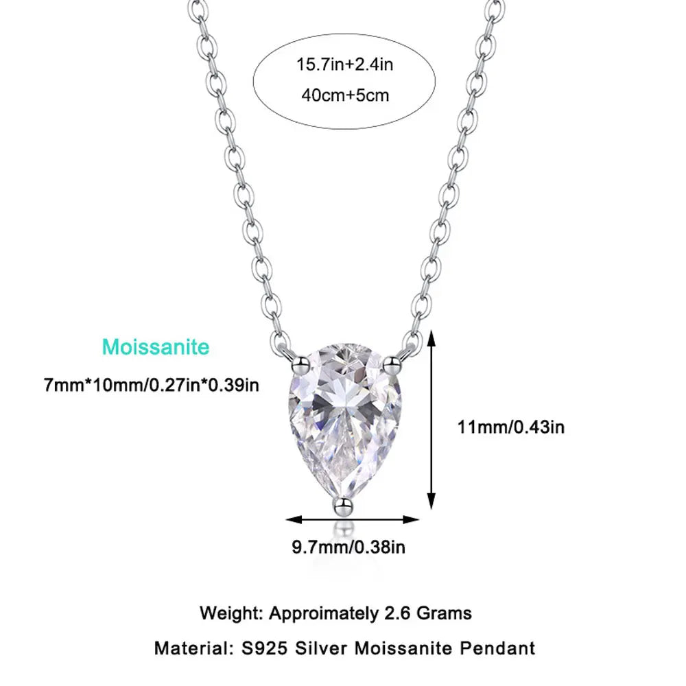 KNOBSPIN Pear Moissanite Pandent Necklace GRA Certified 7*10mm Diamond s925 Silver 18k Dainty Solitaire Necklaces for Women Gift