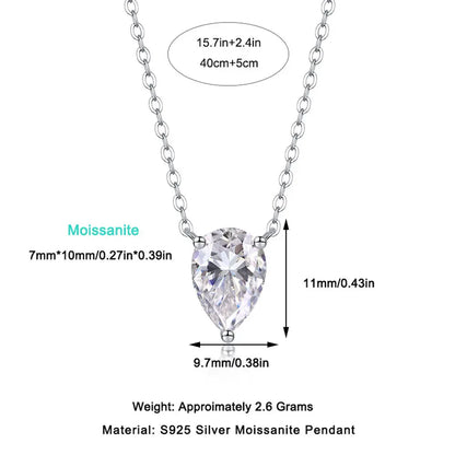 KNOBSPIN Pear Moissanite Pandent Necklace GRA Certified 7*10mm Diamond s925 Silver 18k Dainty Solitaire Necklaces for Women Gift