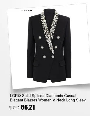 LGRQ Solid Spliced Diamonds Casual Elegant Blazers Women V Neck Long Sleeve Patchwork Button Blazer Female Fashion Style 19Z2567