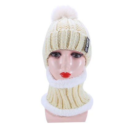 Warm Winter Skullies Beanies Knitted Hat Women Brand High Quality Winter Women Ball Ski Wool Fur Hat Pompoms Hats Knitted Scarf