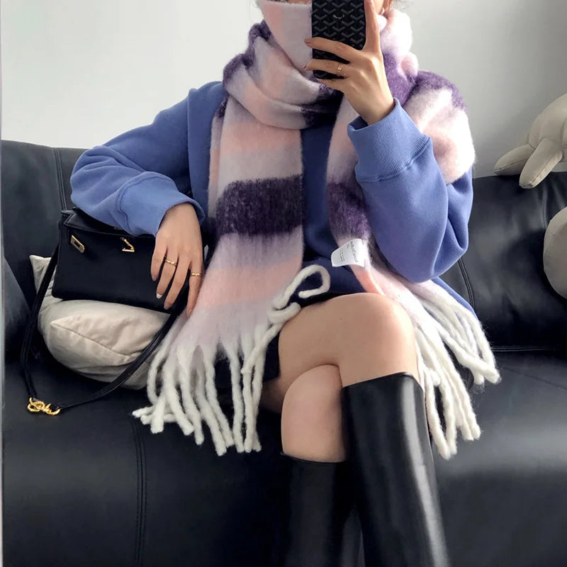 2023 Winter Plaid Cashmere Scarf Fall Shawl Korean Style Gradient Scarves Blanket Scarf without Tag