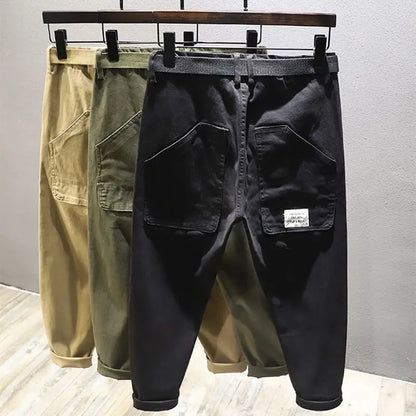 Big Pockets Men Cargo Pants Black High Street Baggy Spring Casual Trousers Army Green Overalls Outdoor Fashion Men's Clothing