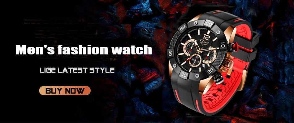 LIGE New Fashion  Man Watch Top Brand Luxury Clocks Casual Sports Silicone Strap Chronograph Waterproof Quartz Male Watches Date