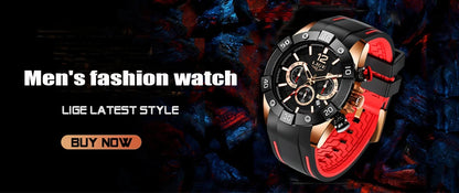 LIGE New Fashion  Man Watch Top Brand Luxury Clocks Casual Sports Silicone Strap Chronograph Waterproof Quartz Male Watches Date