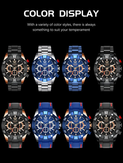 LIGE New Fashion  Man Watch Top Brand Luxury Clocks Casual Sports Silicone Strap Chronograph Waterproof Quartz Male Watches Date