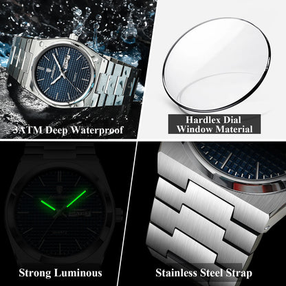 POEDAGAR Luxury Sport Man Watch Military Waterproof Luminous Date Week Men Watch Stainless Steel Quartz Men's Watches Male Clock