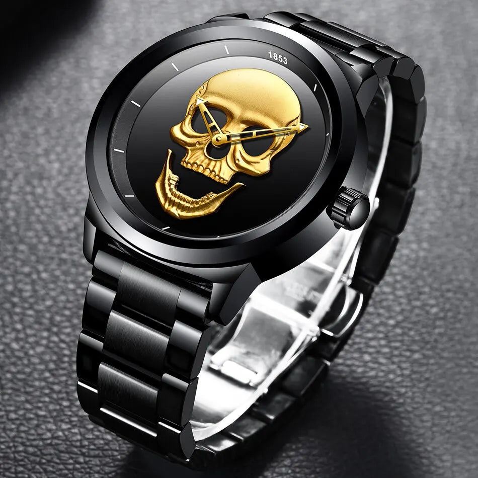 LIGE Top Brand 3D Skull Man Watch Fashion Creative Stainless Steel Quartz Watchs for Men Fashion Business Waterproof Male Clocks