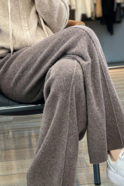 2023 autumn and winter new high-waisted wool mopping pants women's casual wide-leg pants hang out knitted woolen pants