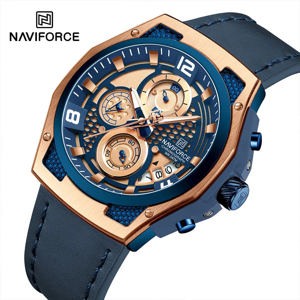 NAVIFORCE Man Watch High Quality Waterproof Chronograph Luminous Men's Wristwatch Leather Luxury Quartz Watches Casual Clock