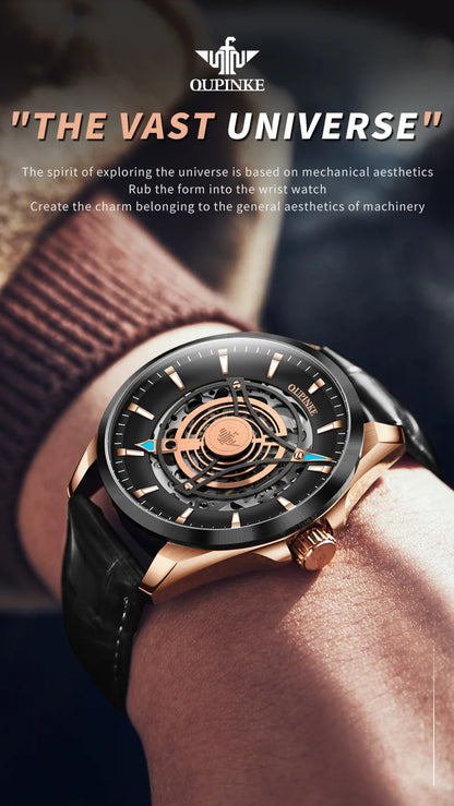 OUPINKE 3206 Automatic Men's Watches Fashion Hollow Skeleton Luxury Original Mechanical Wristwatch Top Sapphire Mirror Man Watch