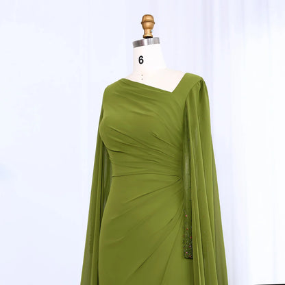 Sharon Said Custom Made Asymmetrical Sage Green Chiffon Arabic Evening Dress with Cape Sleeve For Women Wedding SF051 Customized