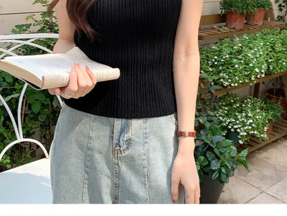 AOSSVIAO 2024 Korea Knitted Vests Women Top O-neck Solid Tank Blusas Y2K Summer New Fashion Female Sleeveless Casual Thin Tops