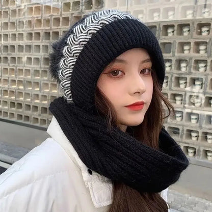 New Super Cute Warm Winter Scarf Hat Gloves with Fleece Thickened Ear Protection One-piece Knit Hat Are Windproof and Cold